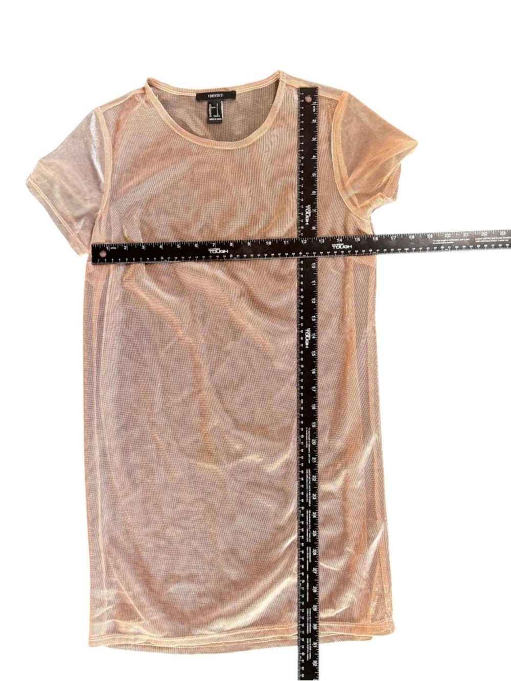 Forever 21 Shimmer Sheer Knit Long T Shirt Top - Champagne Taupe - Picture 5 of 8